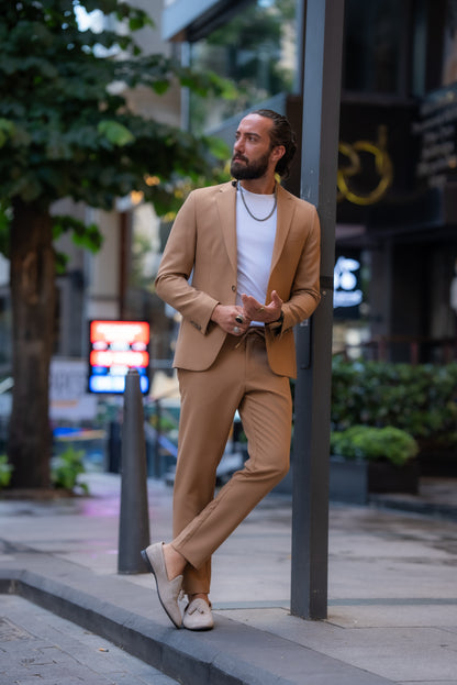 Brabion Alonso Camel Slim Fit Notch Lapel 2 Piece Suit