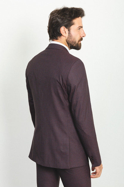 Brabion Rocco Burgundy Slim Fit Peak Lapel 3 Piece Check Suit