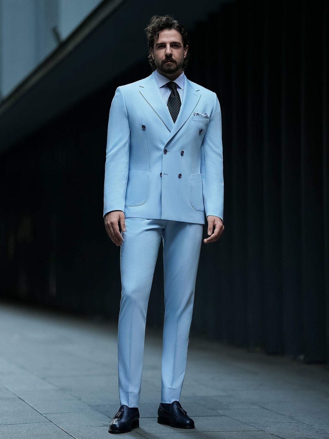 Sky-Blue Double Breasted Suit 2-Piece VIOSSI