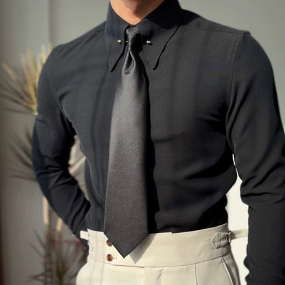 Pointed Collar Shirt with Collar Bar
