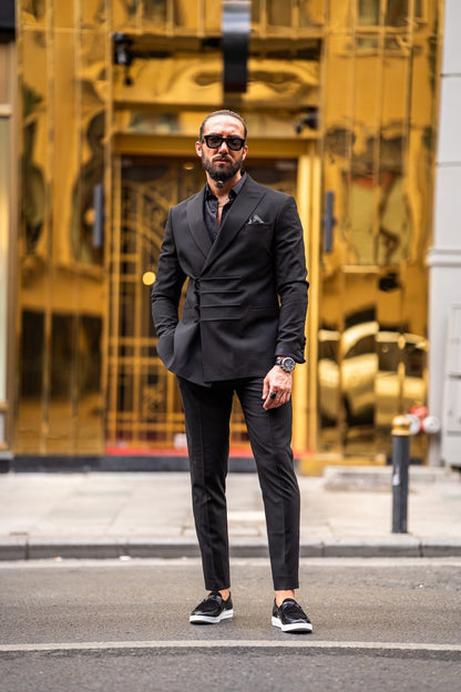 Ardean Black Slim Fit Peak Lapel Double Breasted Suit - Elevate Your Style