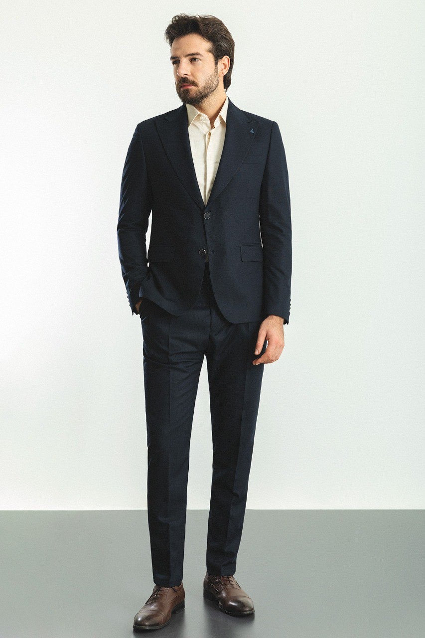 Brabion Rocco Navy Blue Slim Fit Peak Lapel Suit for Modern Men