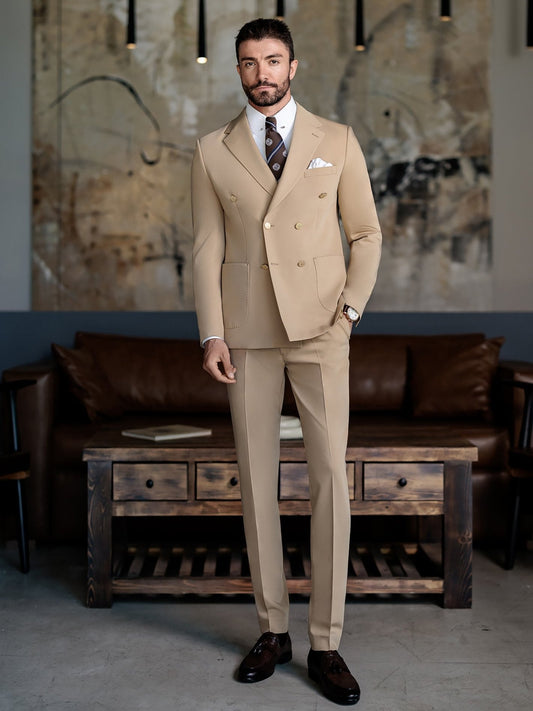 Camel Double Breasted Suit 2-Piece VIOSSI