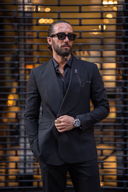 Ardean Black Slim Fit Shawl Lapel 2 Piece Suit for Modern Men