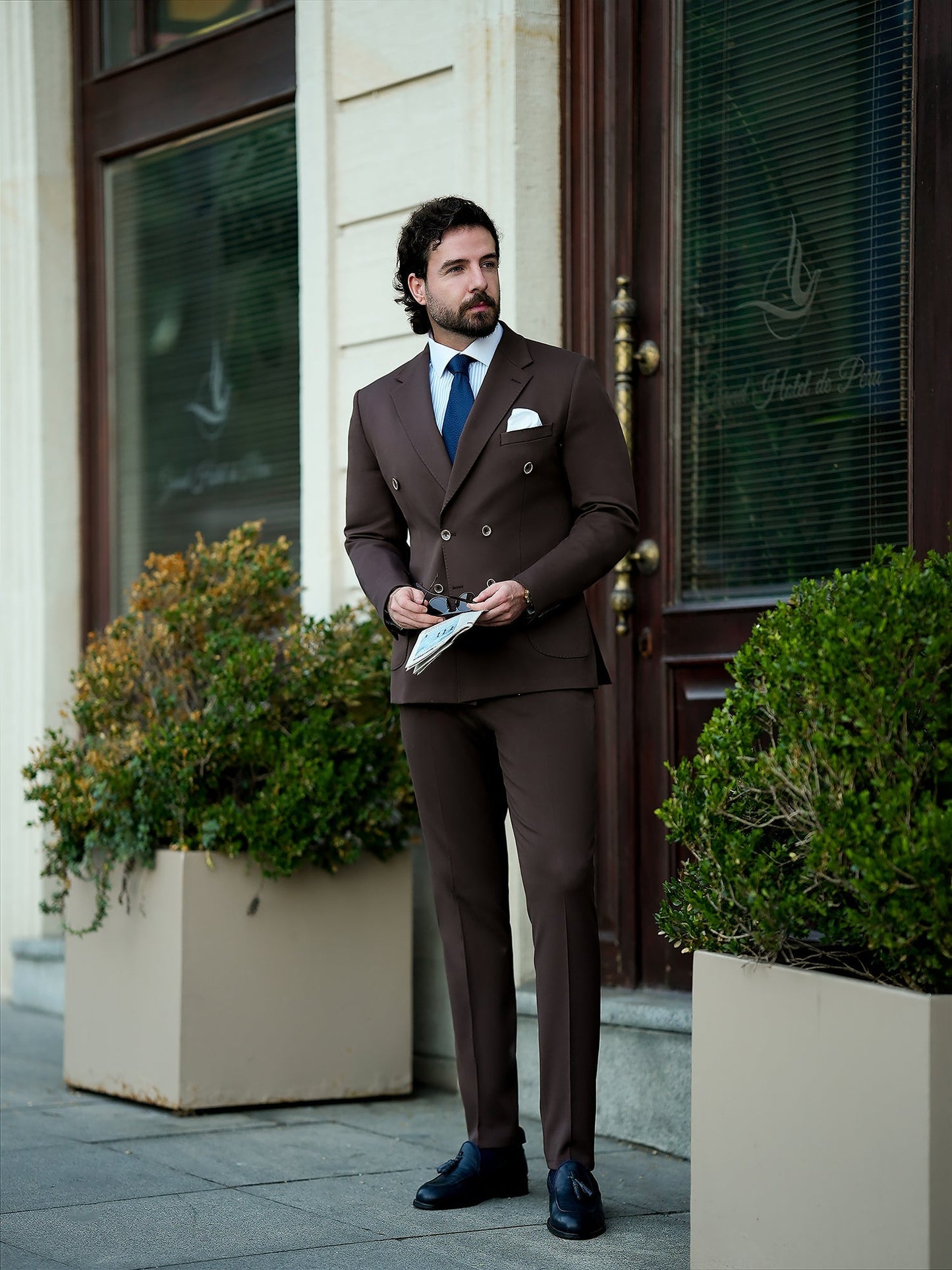 Brown Double Breasted Suit 2-Piece VIOSSI