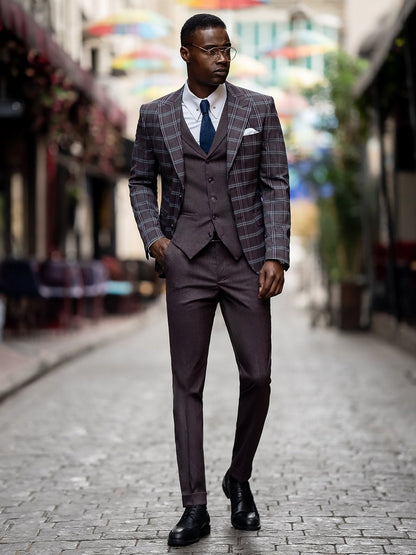 Bordeaux Plaid Slim-Fit Suit 3-Piece VIOSSI