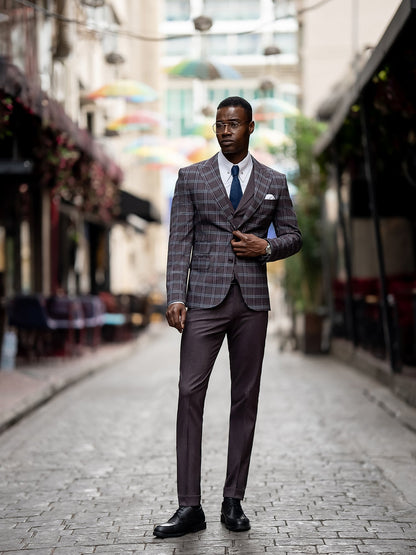 Bordeaux Plaid Slim-Fit Suit 3-Piece VIOSSI