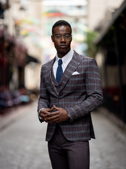 Bordeaux Plaid Slim-Fit Suit 3-Piece VIOSSI
