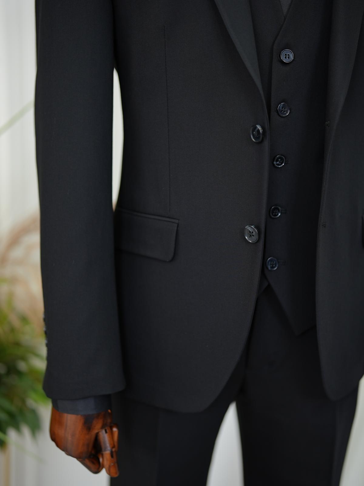 Brabion Aston Black Slim Fit 3 Piece Suit