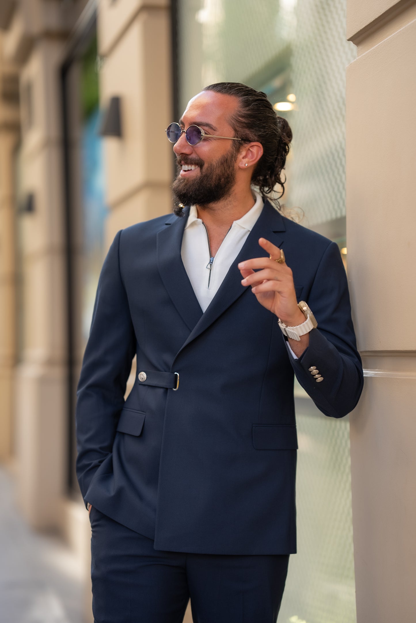 Brabion Alonso Navy Blue Slim Fit Double Breasted Buckle Suit