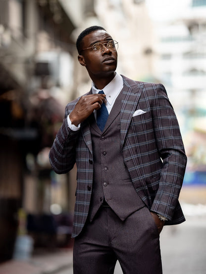 Bordeaux Plaid Slim-Fit Suit 3-Piece VIOSSI