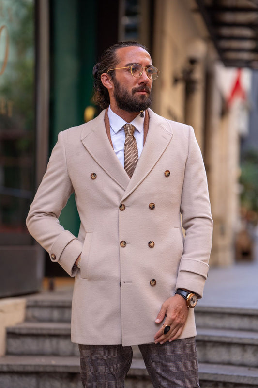 Brabion Beige Slim Fit Long Coat