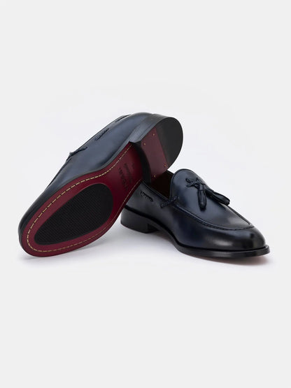 Navy Leather Tasselled Loafers VIOSSI