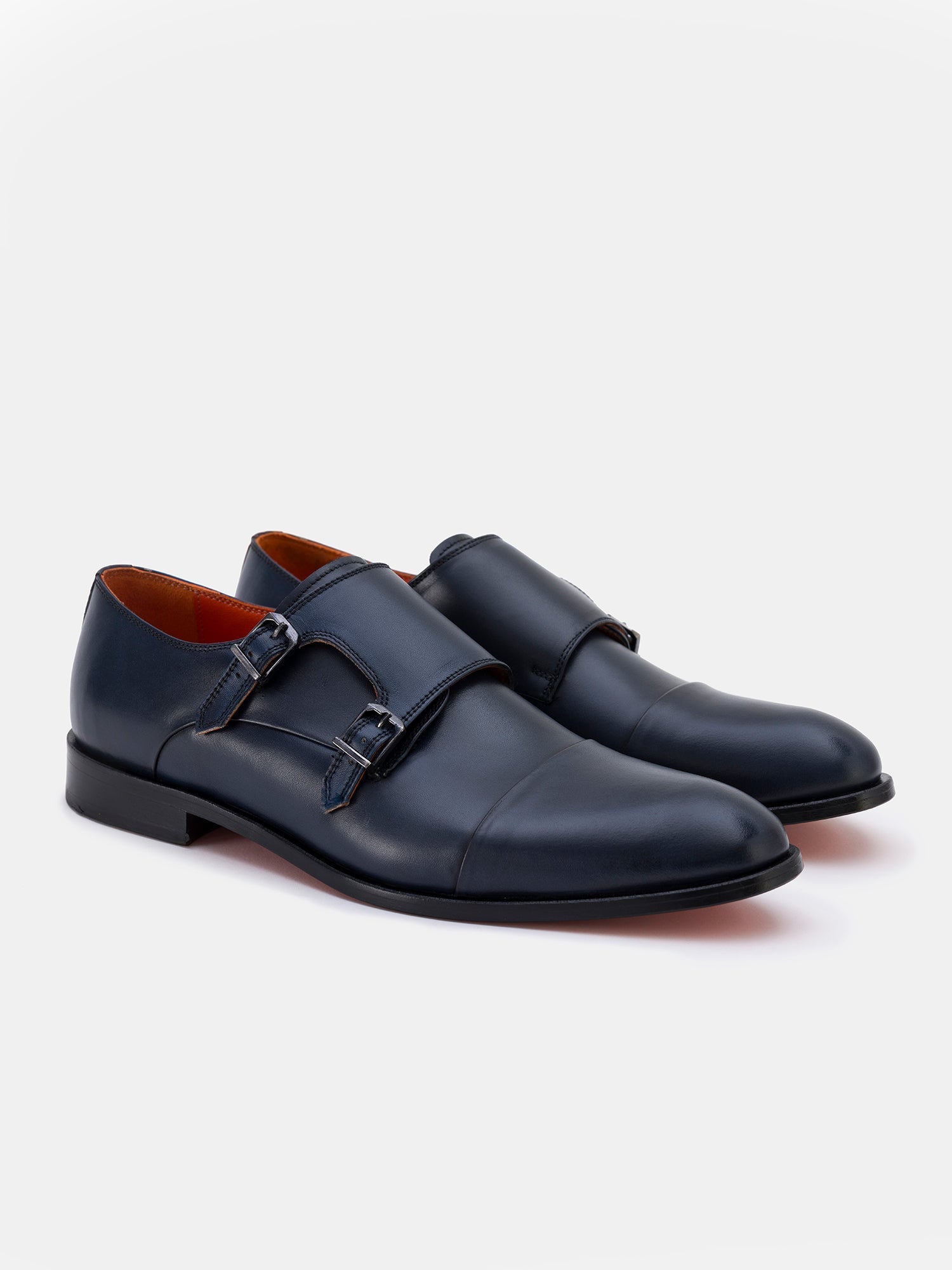 Navy Leather Double Monk Strap Shoes VIOSSI