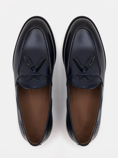 Navy Leather Tasselled Loafers VIOSSI