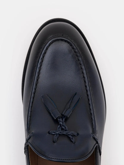 Navy Leather Tasselled Loafers VIOSSI