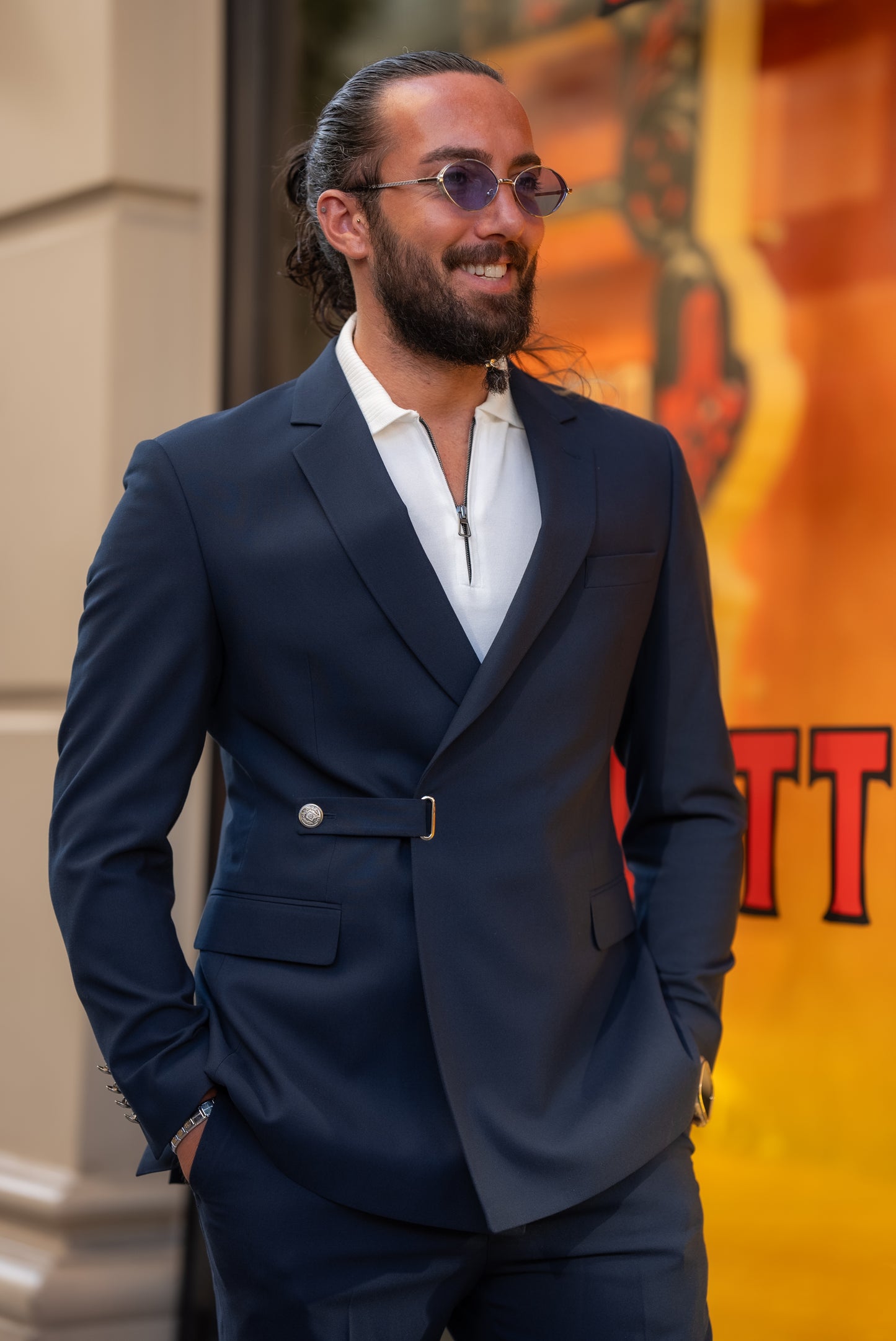 Brabion Alonso Navy Blue Slim Fit Double Breasted Buckle Suit