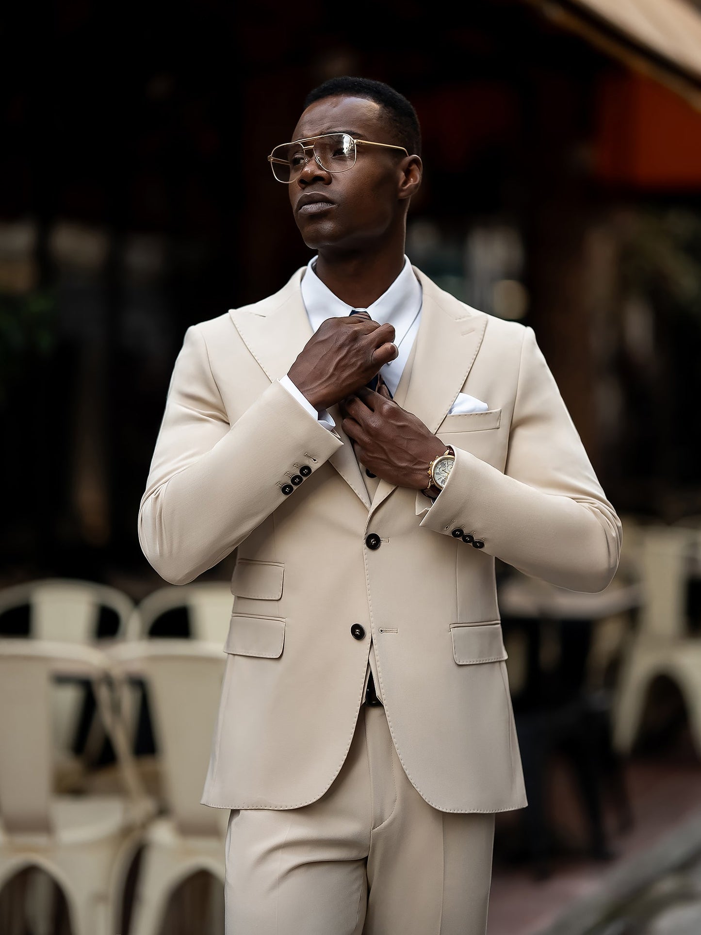 Beige Slim-Fit Suit 3-Piece VIOSSI