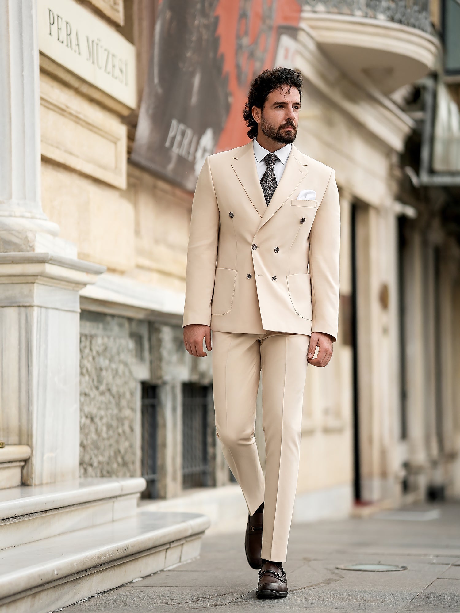 Beige Double Breasted Suit 2-Piece VIOSSI