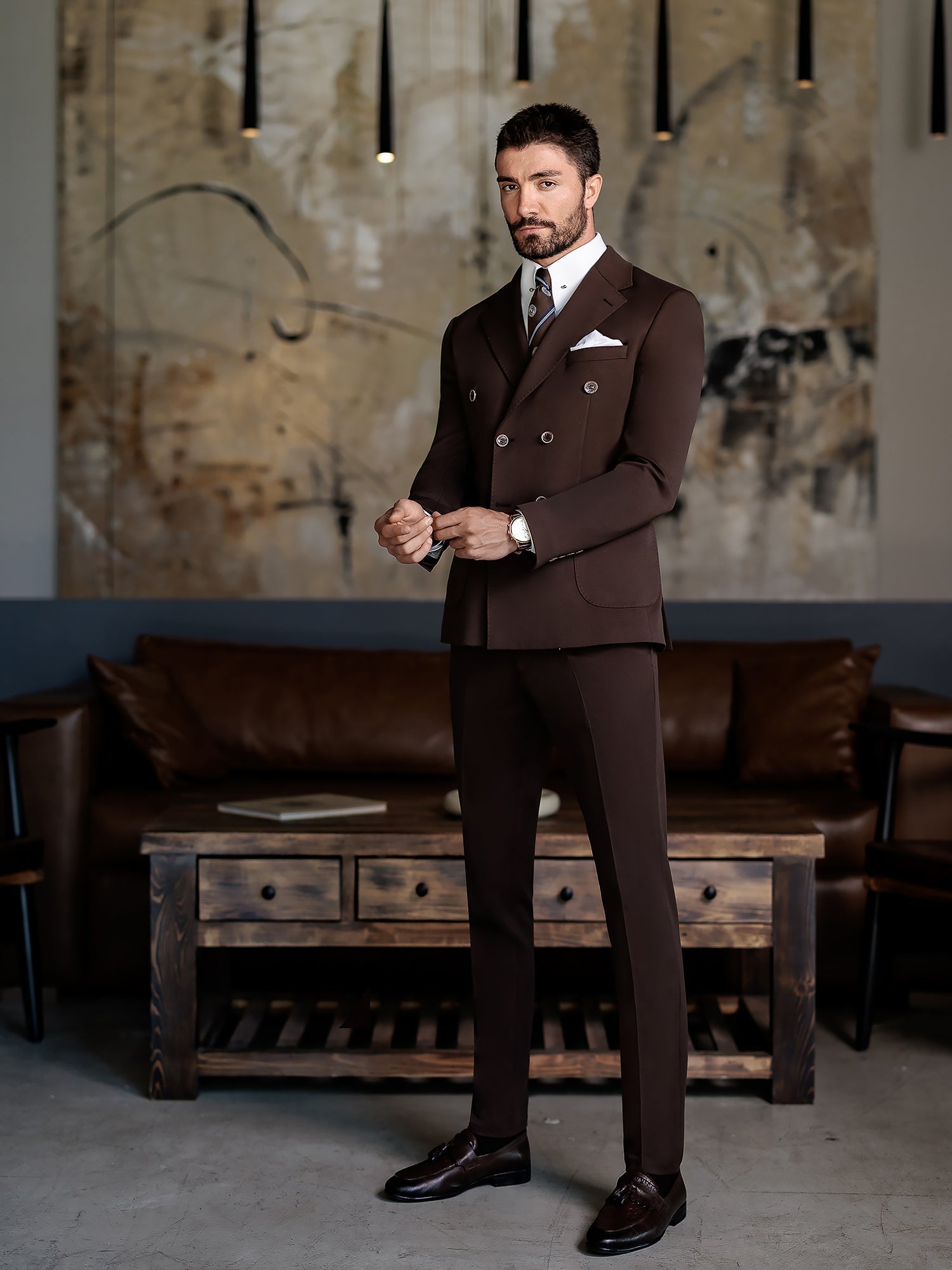 Brown Double Breasted Suit 2-Piece VIOSSI