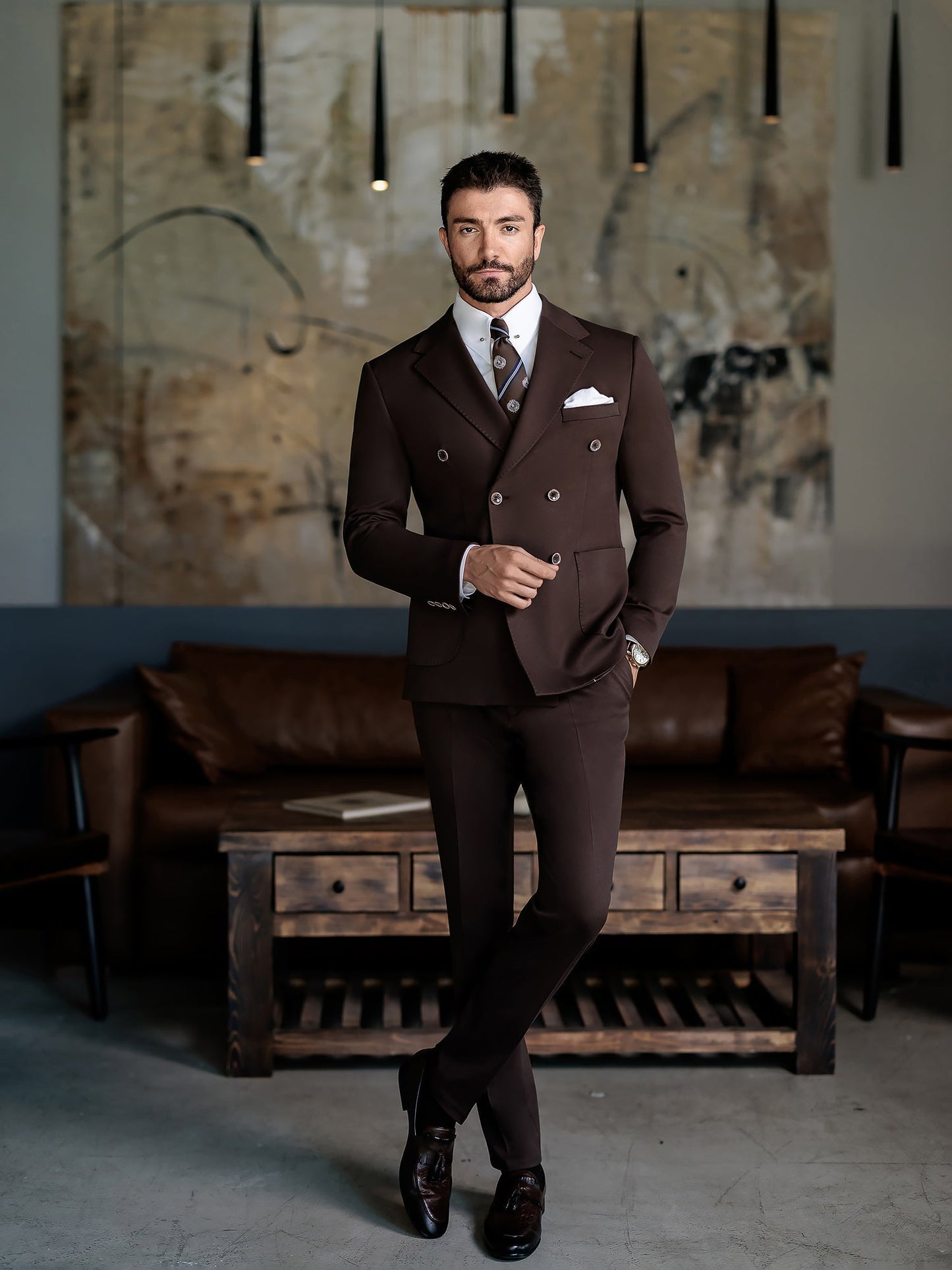 Brown Double Breasted Suit 2-Piece VIOSSI