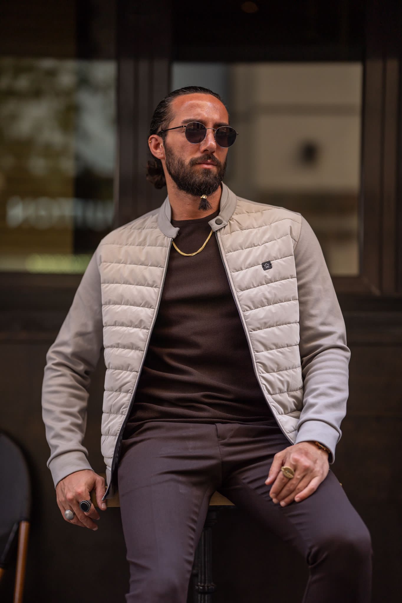 Brabion Beige Slim Fit Zipper Coat - Sophistication and Comfort Combined