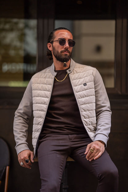 Brabion Beige Slim Fit Zipper Coat - Sophistication and Comfort Combined