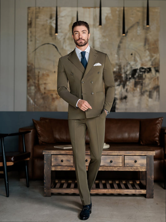 Khaki Double Breasted Suit 2-Piece VIOSSI