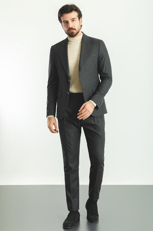Brabion Rocco Dark Gray Slim Fit Peak Lapel Suit