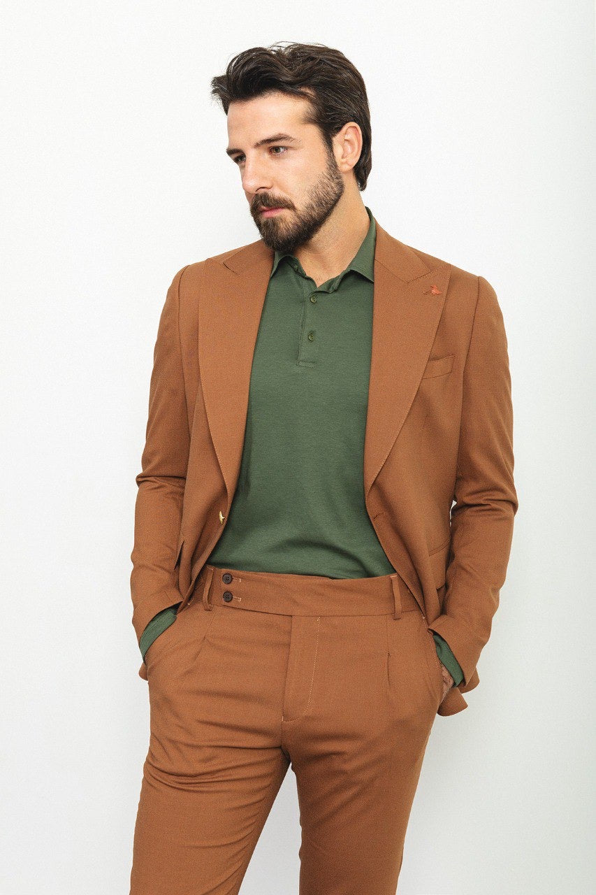 Brabion Rocco Rust Brown Slim Fit Peak Lapel Suit
