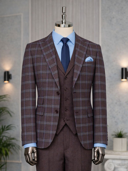 Bordeaux Plaid Slim-Fit Suit 3-Piece VIOSSI