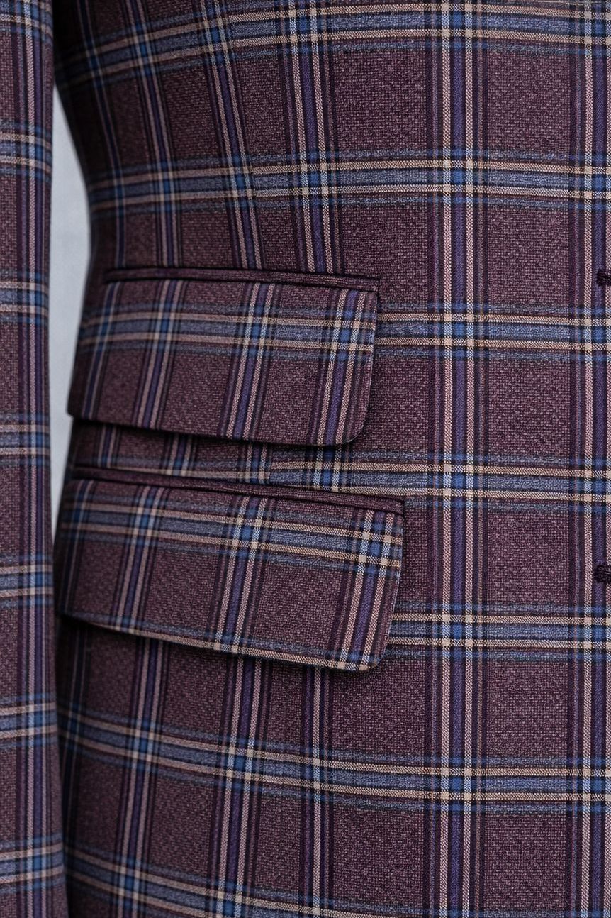 Bordeaux Plaid Slim-Fit Suit 3-Piece VIOSSI