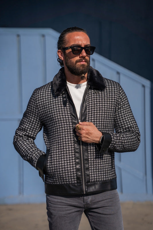 Paris Slim Fit Fur Detailed Black Coat
