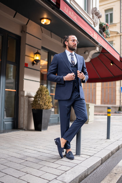 Brabion Perry Dark Blue Slim Fit Peak Lapel 3 Piece Suit