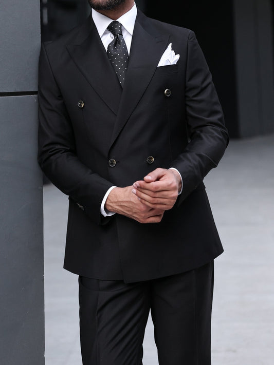 Black Double Breasted Suit 2-Piece VIOSSI