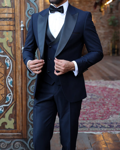 Navy Slim-Fit Tuxedo 3-Piece - BRABION
