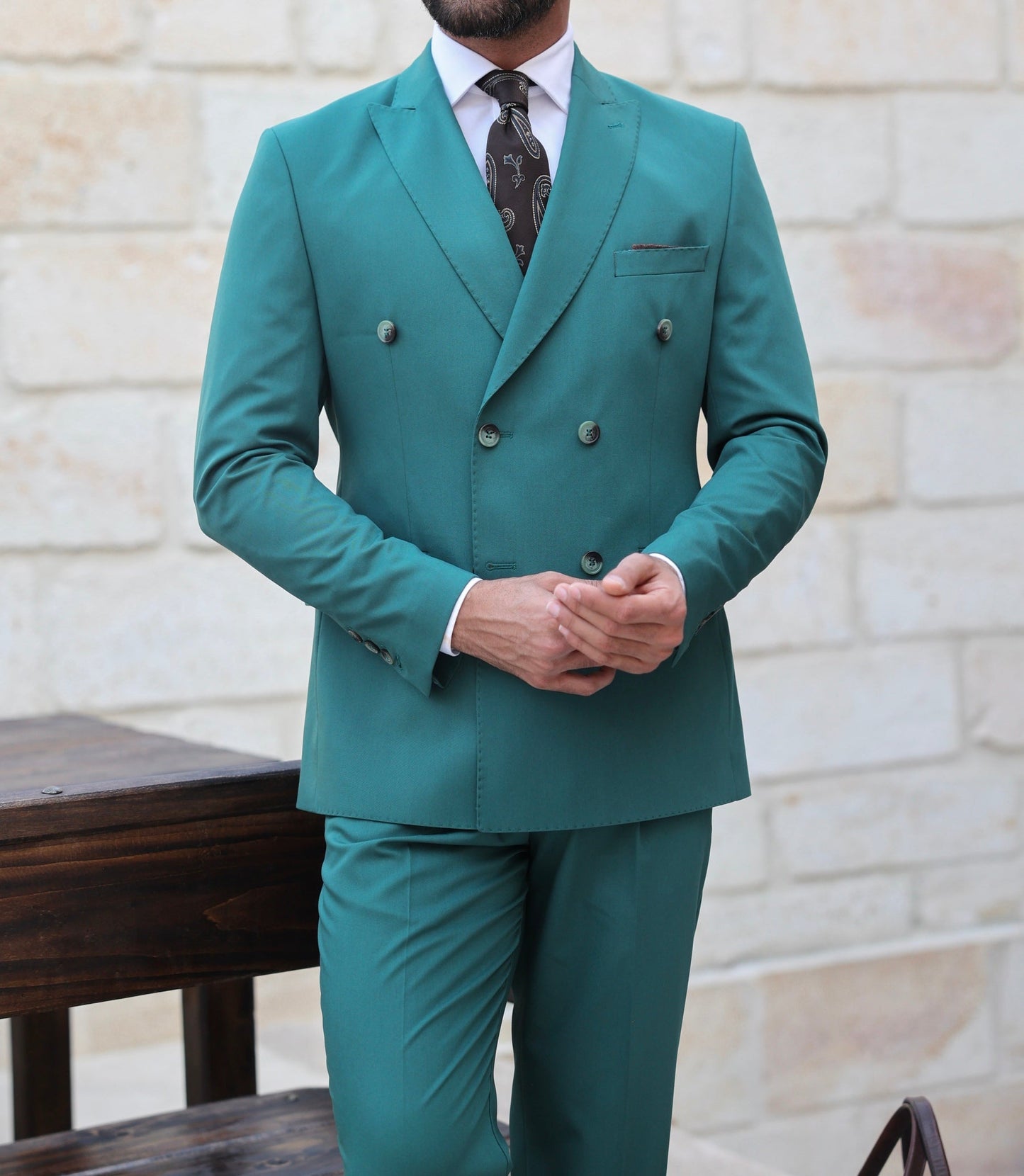 Green Double Breasted Suit 2-Piece VIOSSI