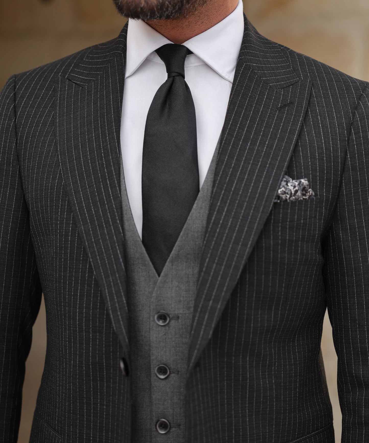 Black Double-Sided Vest Suit 3-Piece VIOSSI