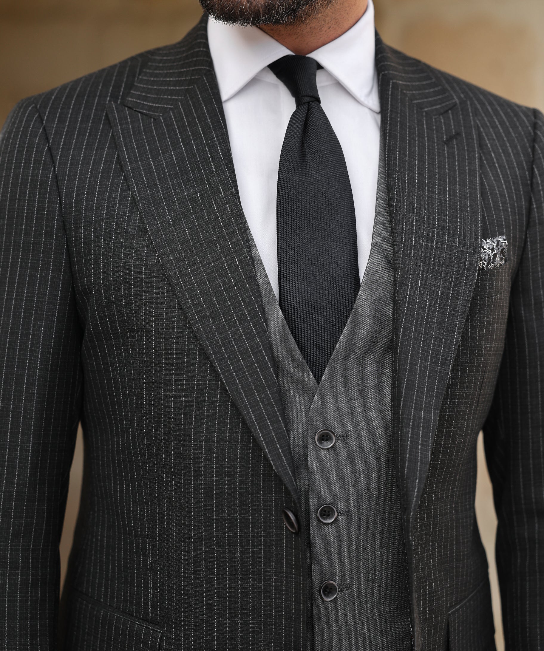 Black Double-Sided Vest Suit 3-Piece VIOSSI