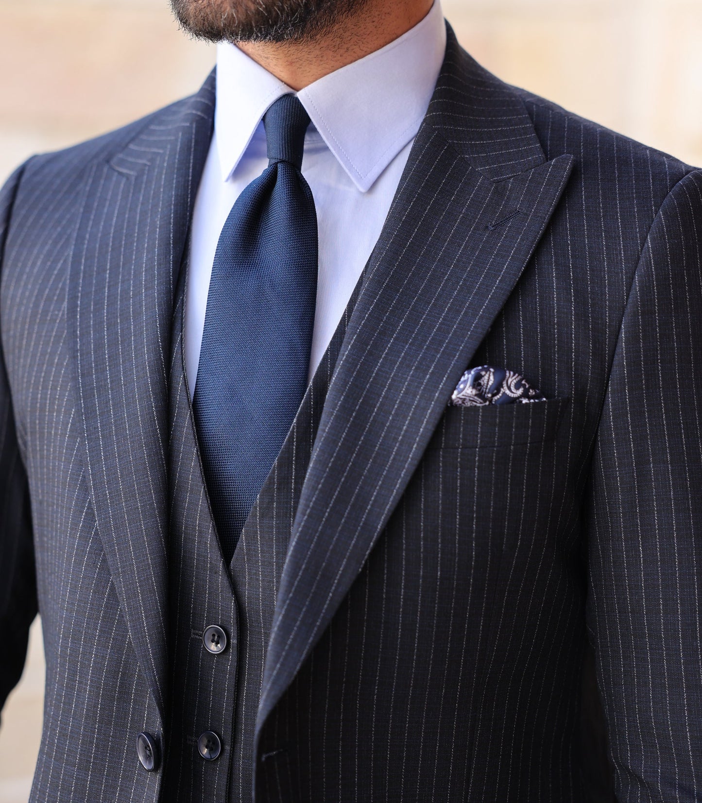 Navy Double-Sided Vest Suit 3-Piece VIOSSI