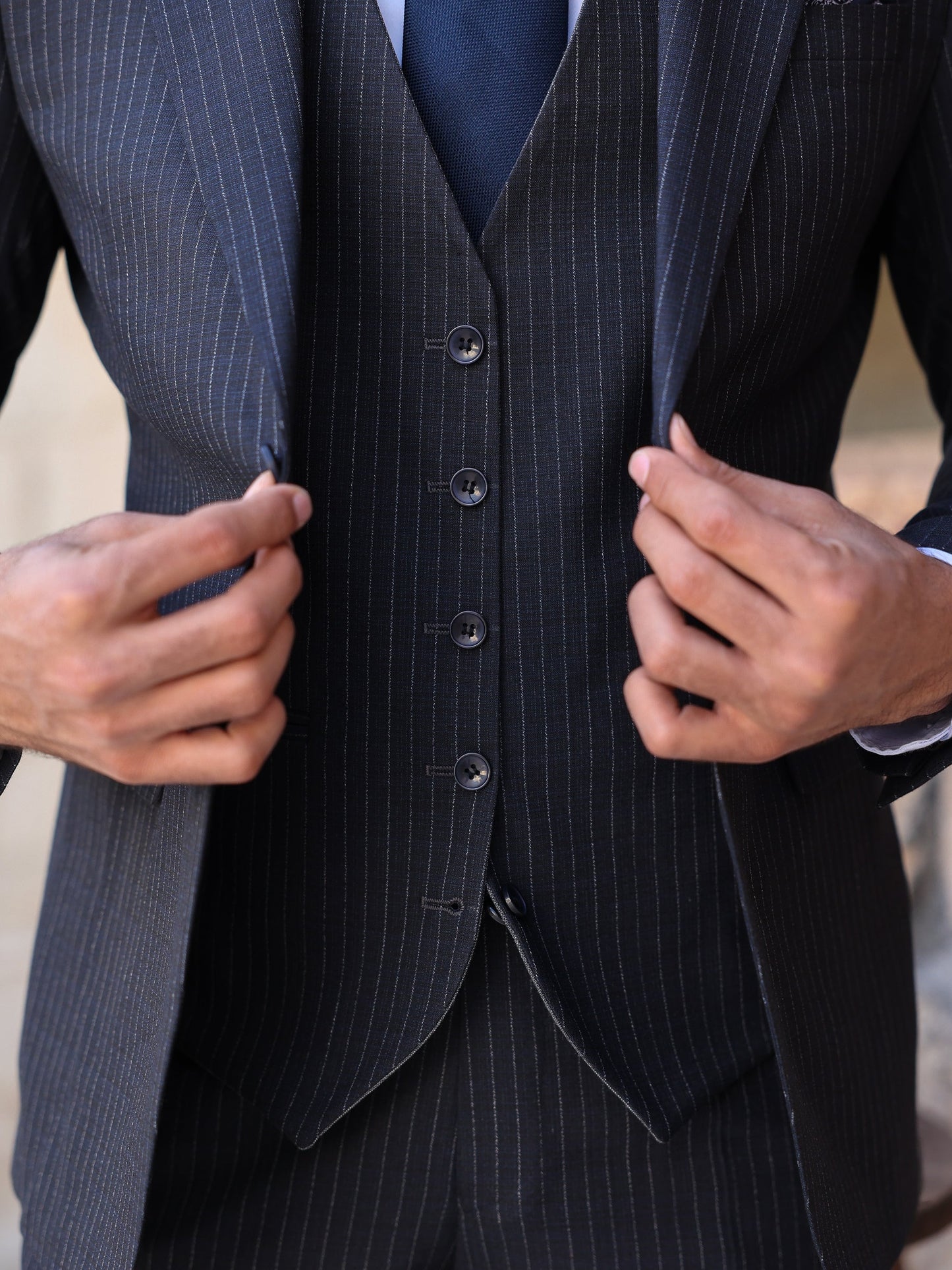 Navy Double-Sided Vest Suit 3-Piece VIOSSI