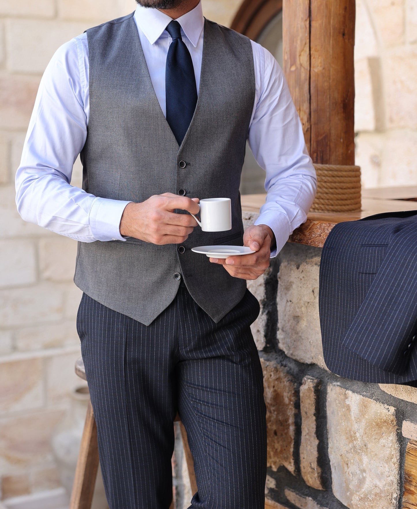 Navy Double-Sided Vest Suit 3-Piece VIOSSI