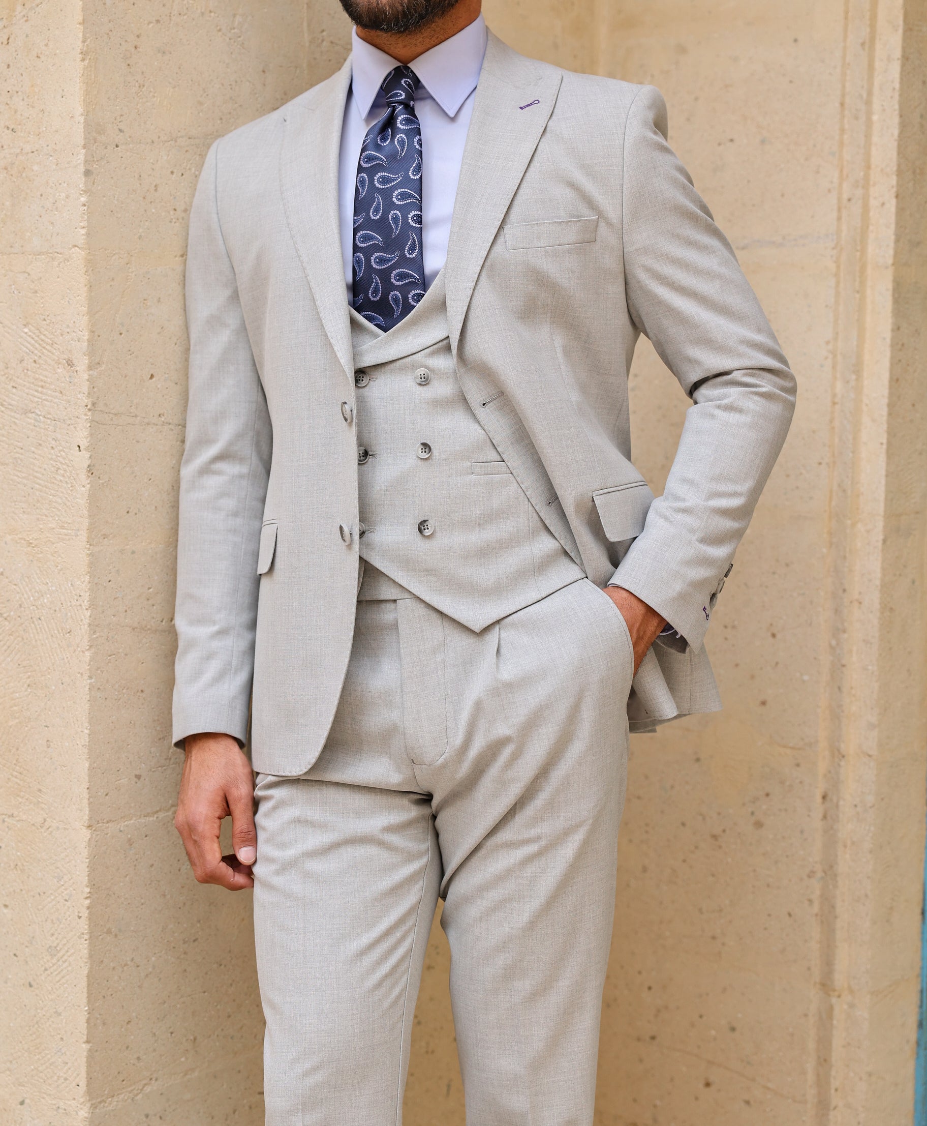 Grey Modern-Fit Suit 3-Piece VIOSSI