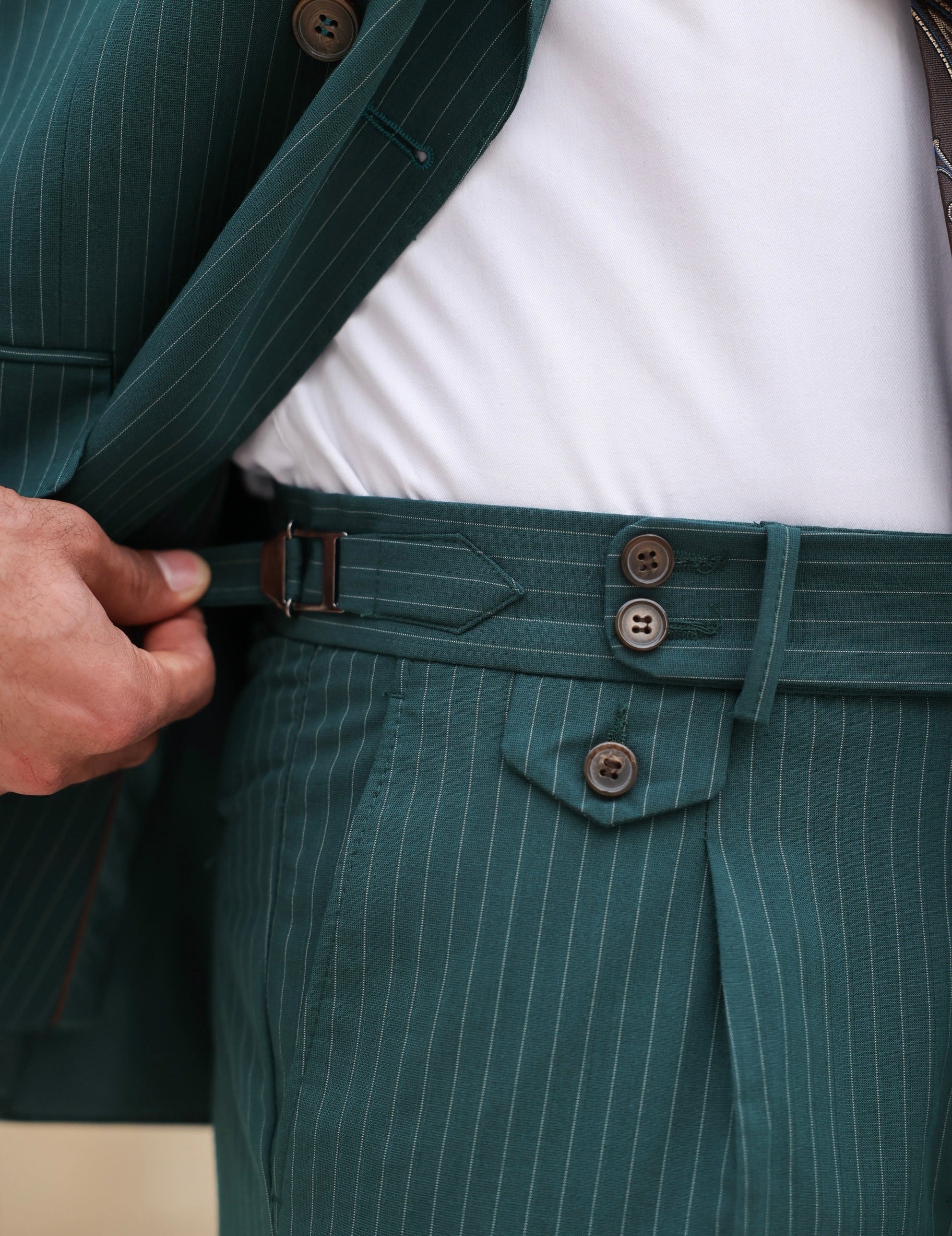 Green Striped Double Breasted Suit 2-Piece VIOSSI