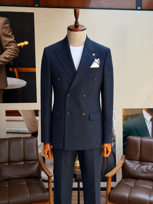 Navy Striped Double Breasted Suit 2-Piece VIOSSI - CB