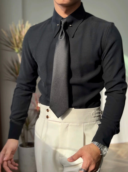 Pointed Collar Shirt with Collar Bar