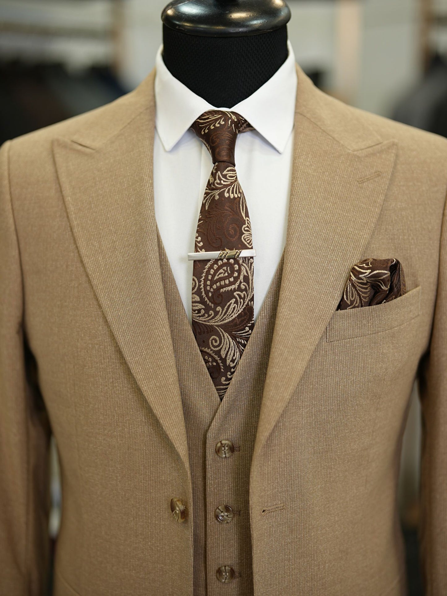 Brabion Maison Brown Slim Fit Pinstripe Suit
