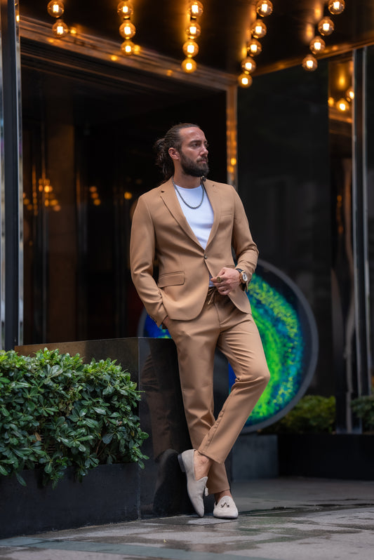 Brabion Alonso Camel Slim Fit Notch Lapel 2 Piece Suit