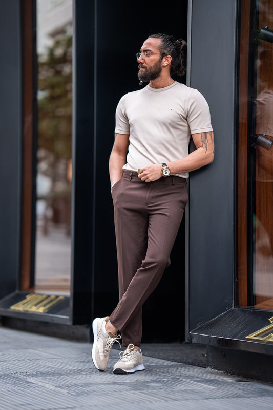 Brabion Maison Dark Brown Slim Fit Pants