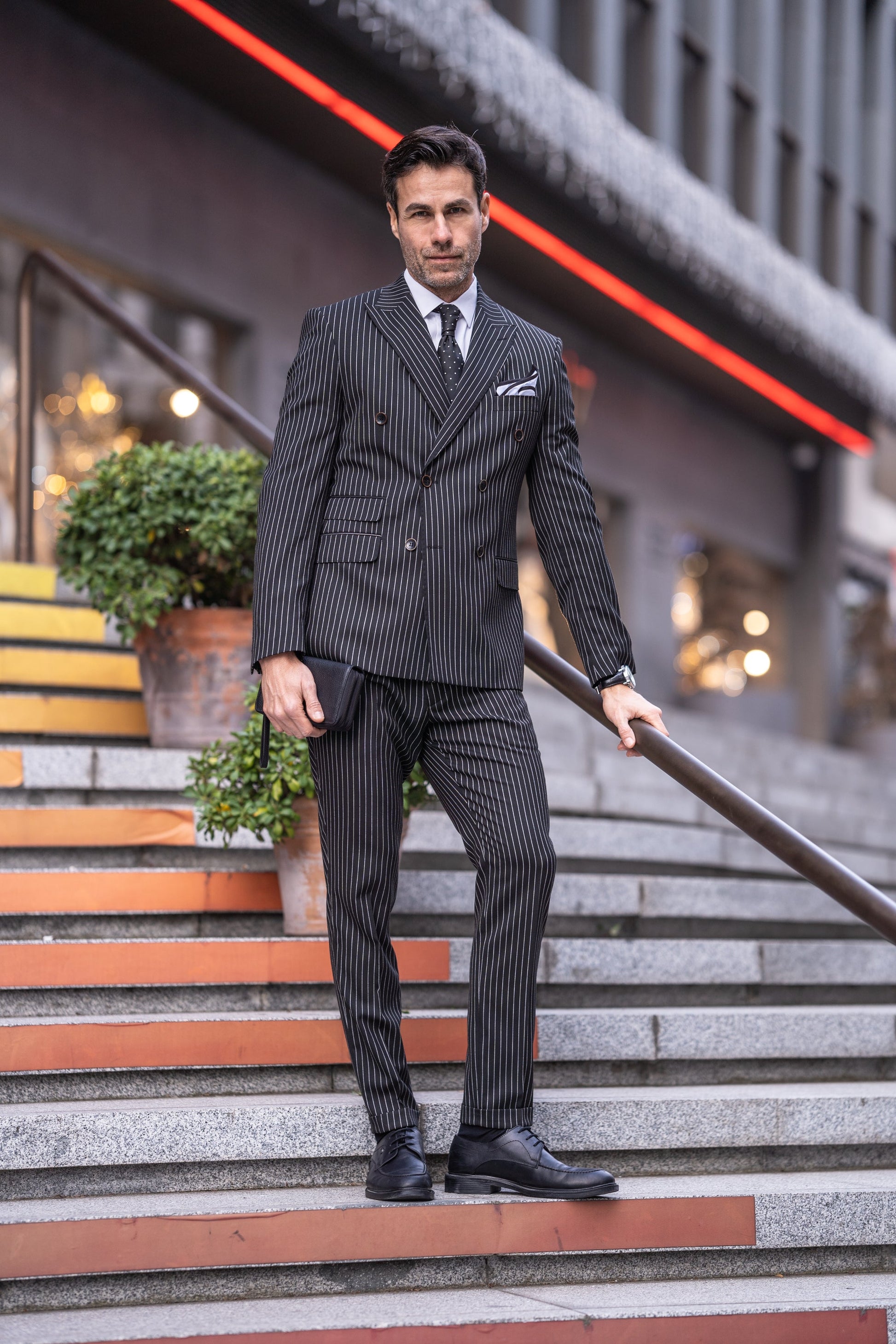 Black Striped Double Breasted Suit 2-Piece VIOSSI
